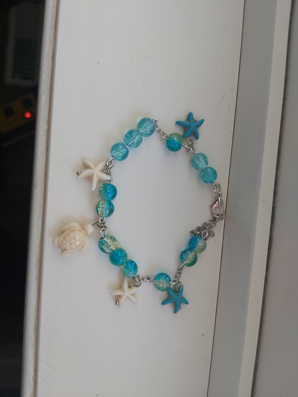 Turquoise Beach Charm Bracelet with Starfish and Turtle Charms
